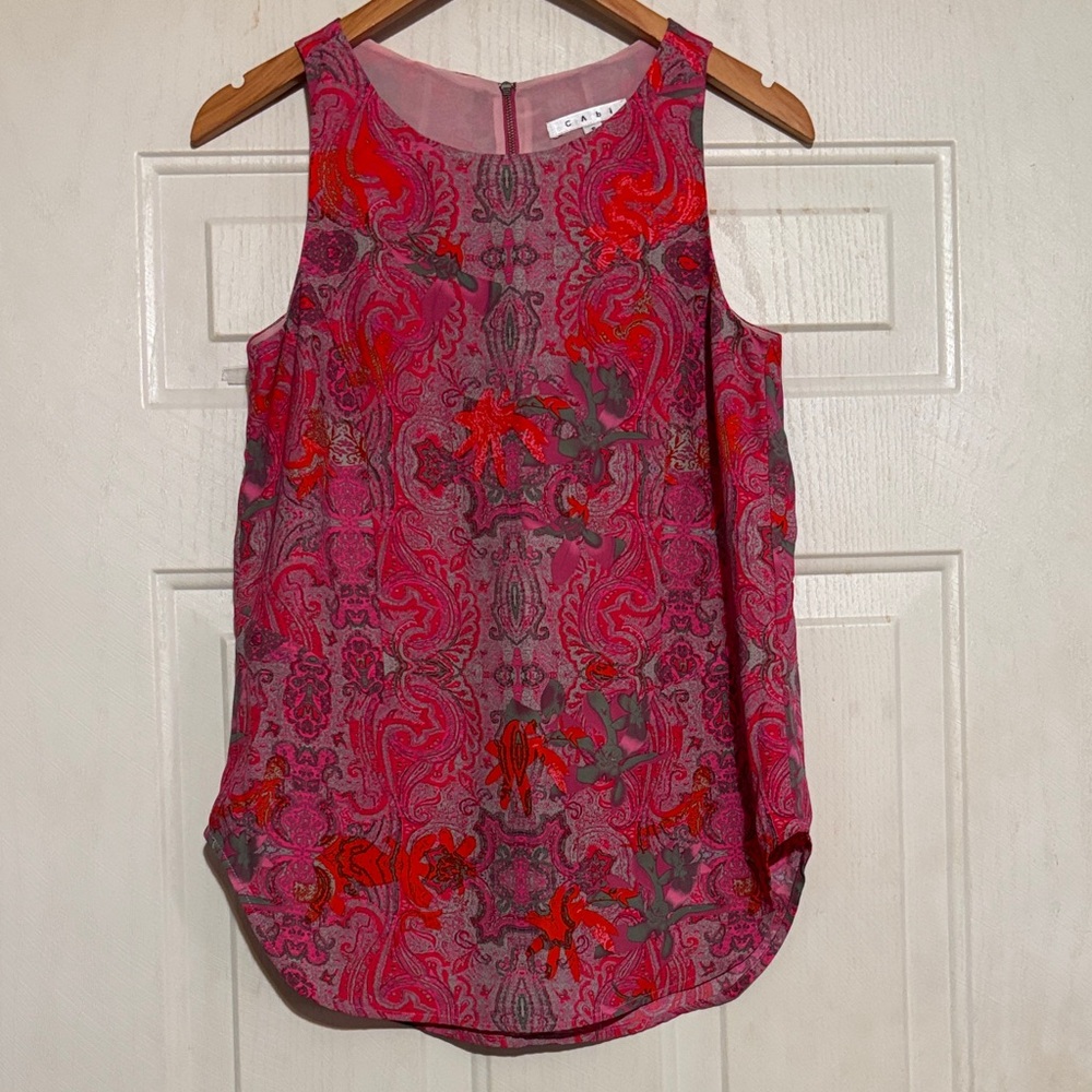 CAbi Paisley Sleeveless Blouse - Pink and Red